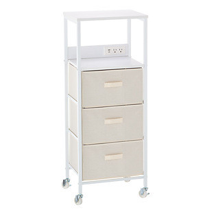 The Container Store® 3-Drawer Rolling Cart w/ Power White | The Container Store