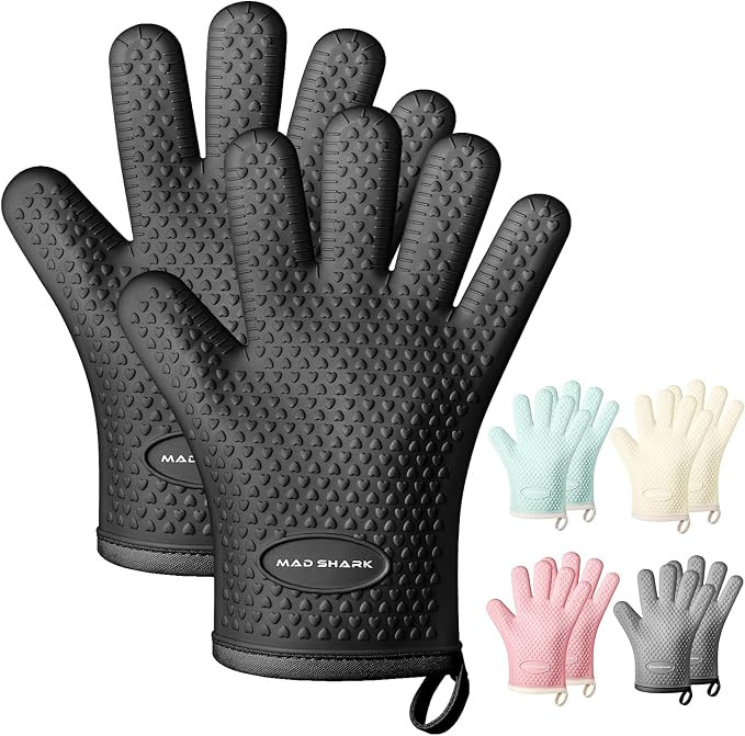 MAD SHARK Silicone Oven Mitts Heat Resistant 450 Degrees,Waterproof & Non-Slip Oven Gloves with F... | Amazon (US)