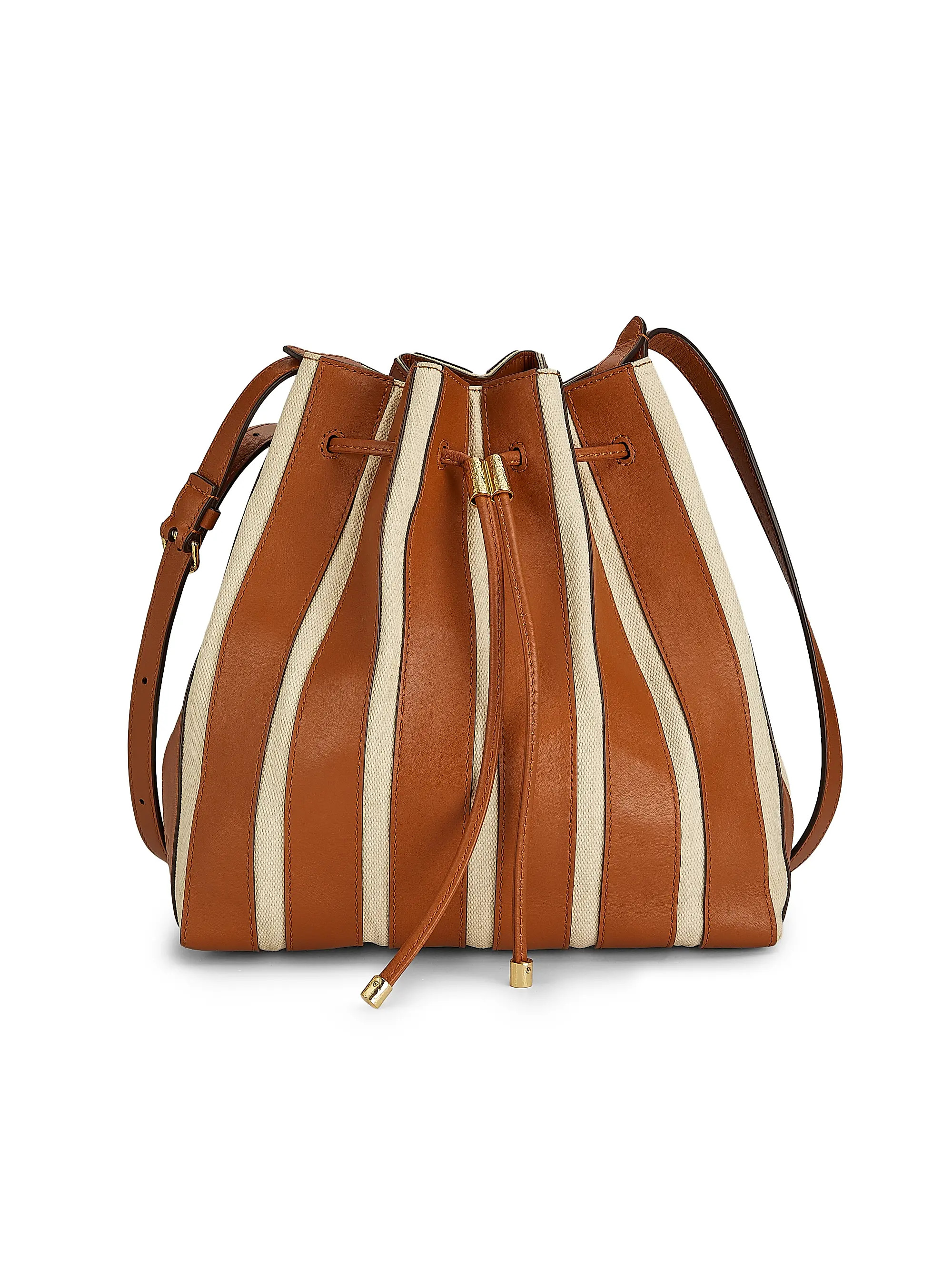 The Alma Everyday Striped Leather-Canvas Bucket Crossbody Bag | Saks Fifth Avenue