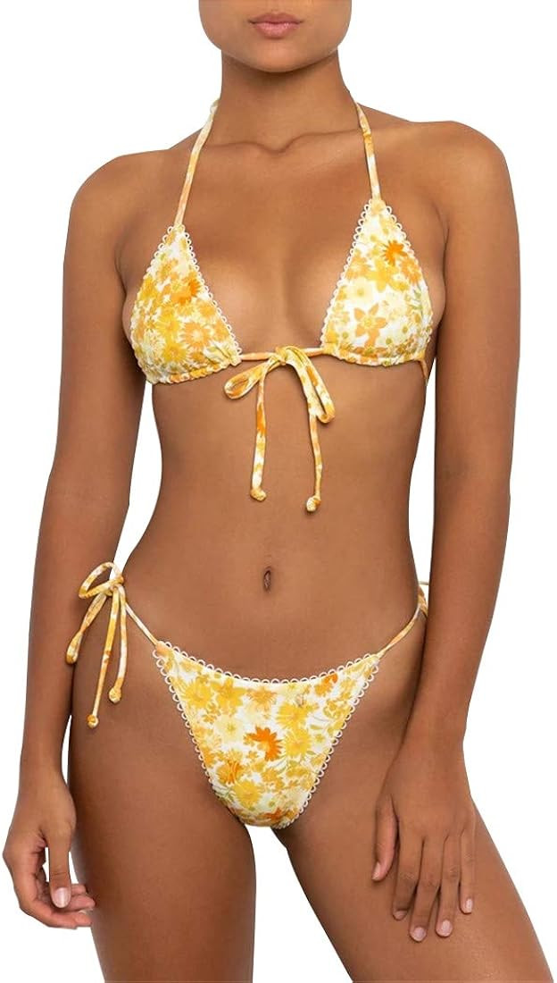 Bikinis Swimsuit Set for Women Swimwear Triangle Bathing Suit Tie String Thong | Amazon (US)