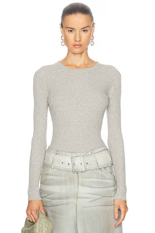 Enza Costa Cashmere Cotton Pointelle Longsleeve Crewneck Top in Light Heather Grey | FWRD | FWRD 