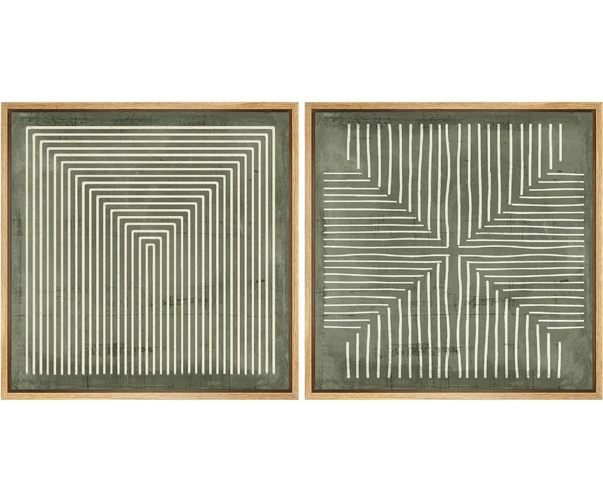 wall26 Geometric Abstract Line Minimalist - Framed Canvas Master Bedroom Wall Art Work 2 Pieces P... | Wayfair North America