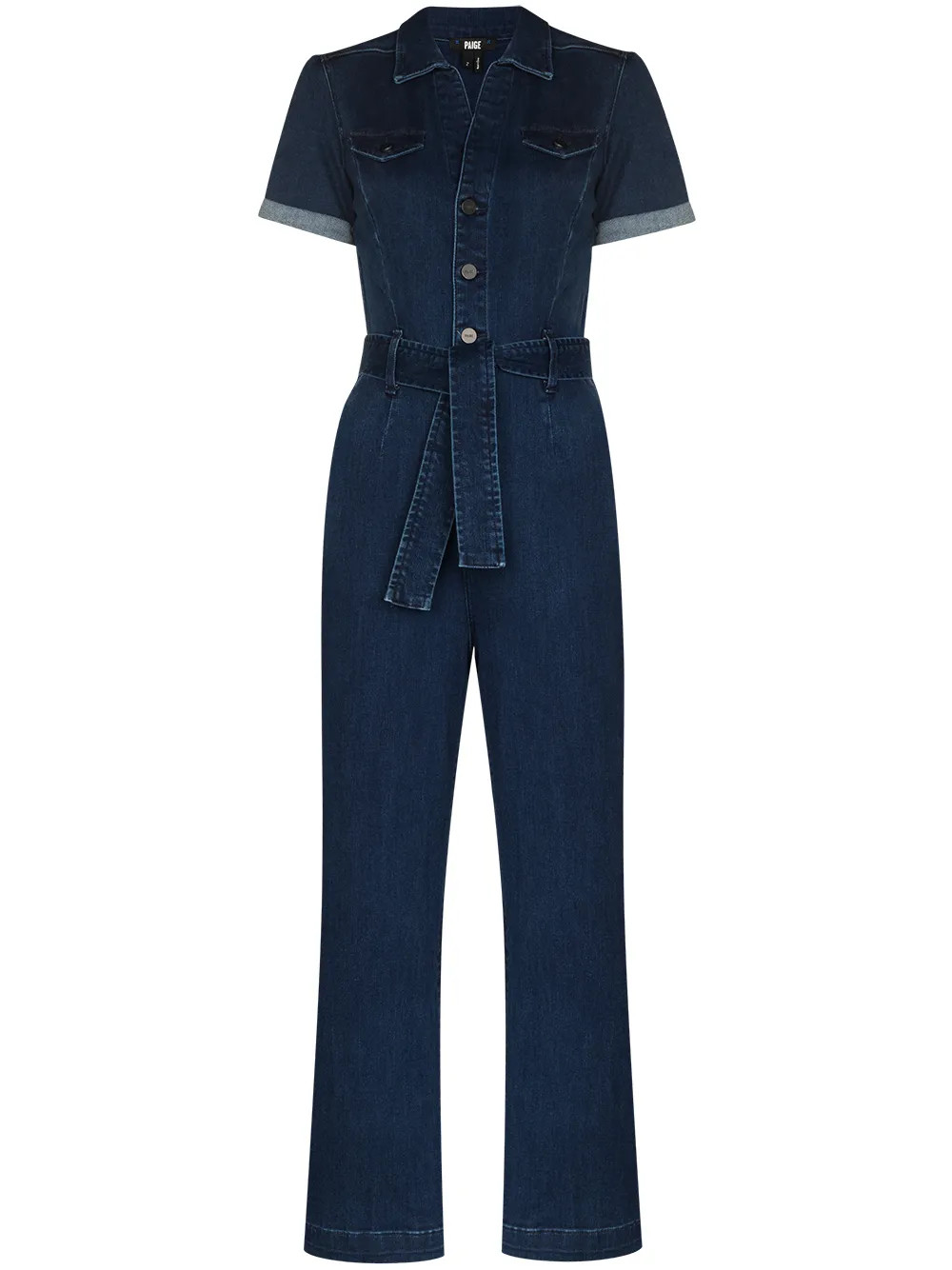 PAIGE Anessa short-sleeve Denim Jumpsuit | Blue | FARFETCH | Farfetch Global