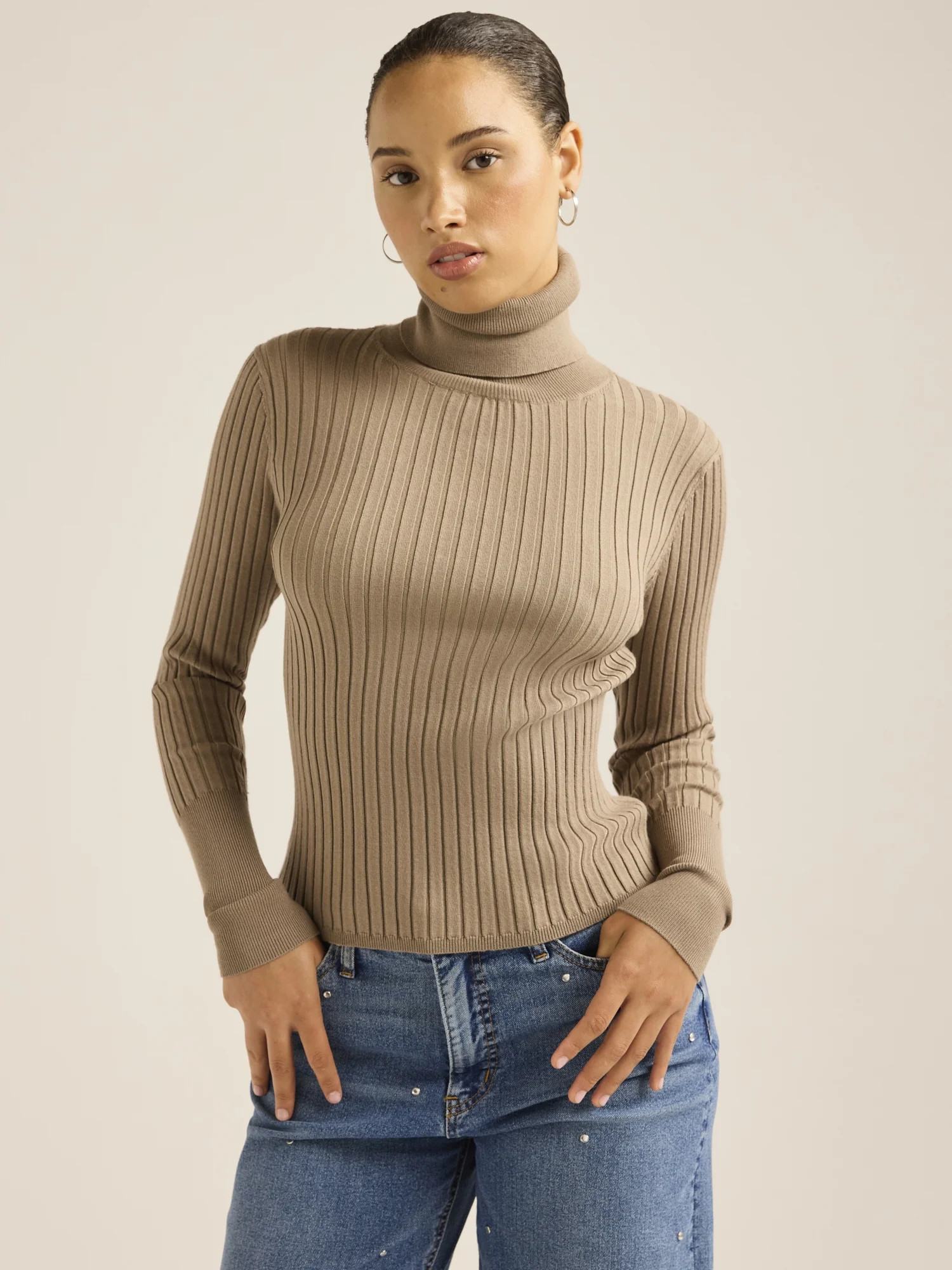 Scoop Women’s Ribbed Turtleneck Sweater, Lightweight, Sizes XS-XXL | Walmart (US)