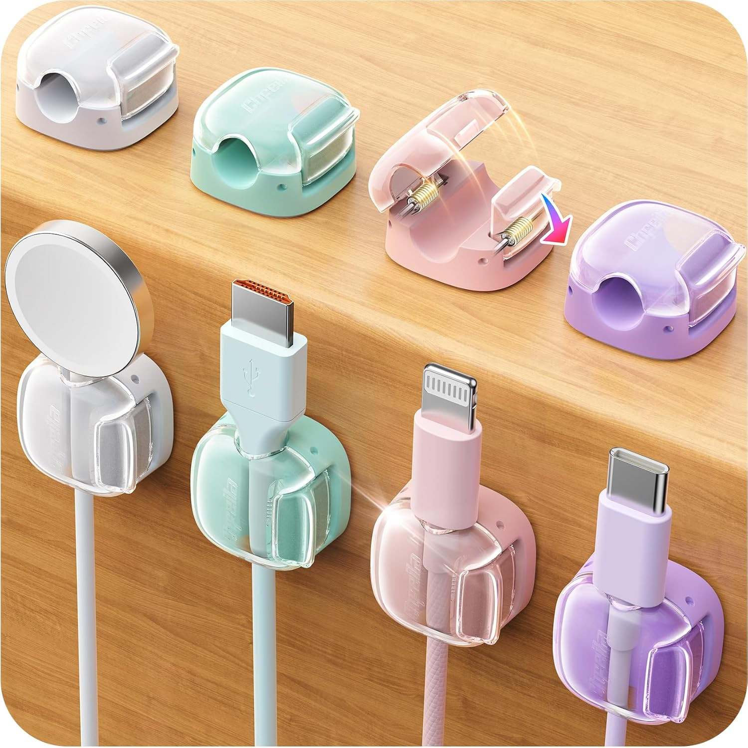 Cord Organizer, 8 Pack Cable Clips [1s Lock & Strongest Adhesive] Spring Cable Management, Cord H... | Amazon (US)