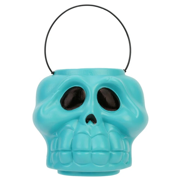 6.25" Skull Pail, Teal, Halloween Treat Bucket, by Way to Celebrate | Walmart (US)
