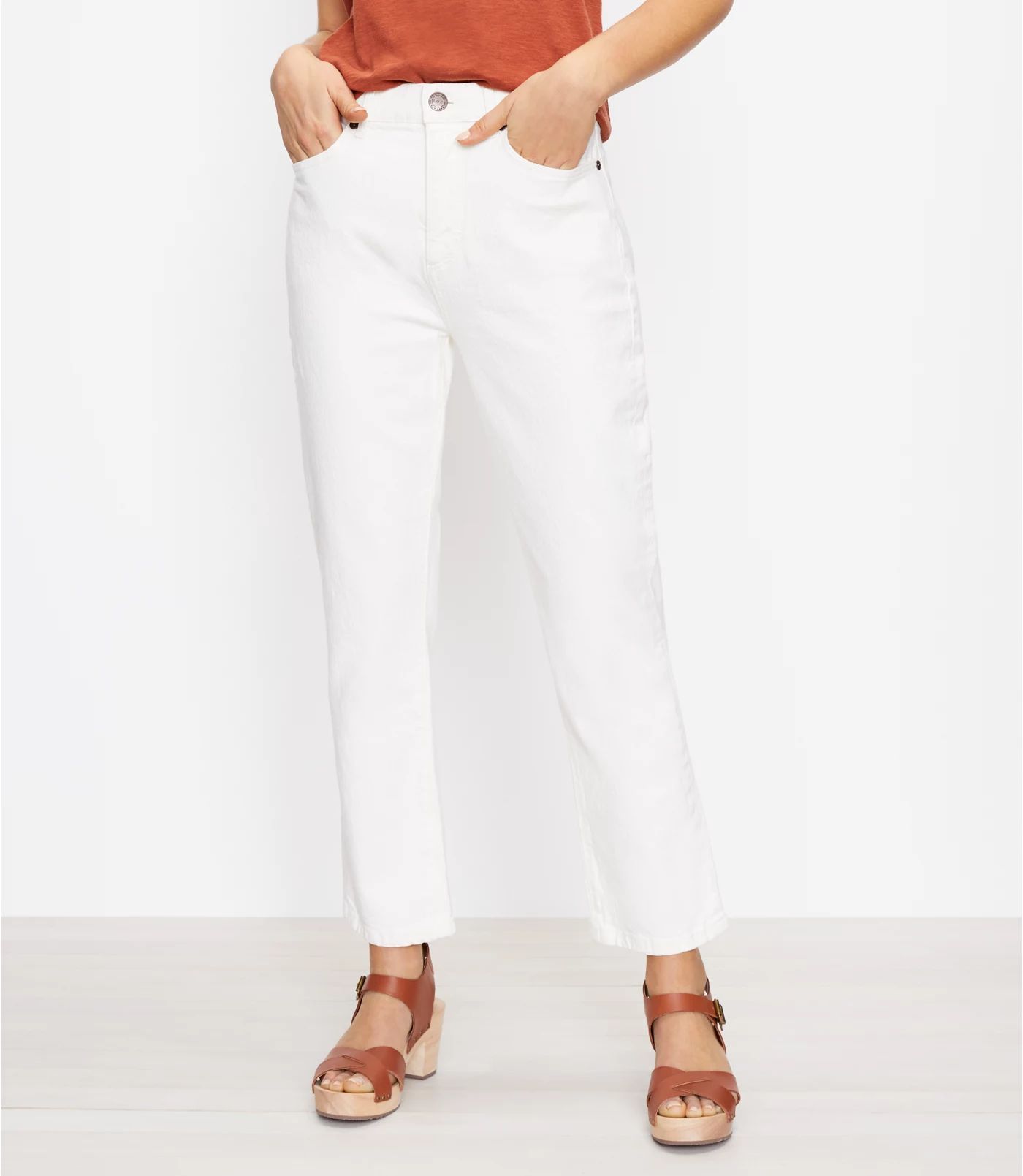 The High Waist Straight Crop Jean in Natural White | LOFT