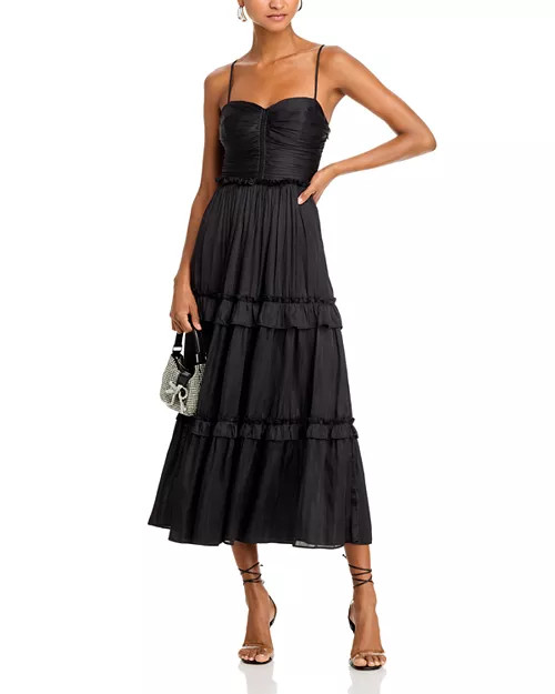 AQUA Ruched Ruffled Midi Dress - Exclusive  | Bloomingdale's Women | Bloomingdale's (US)