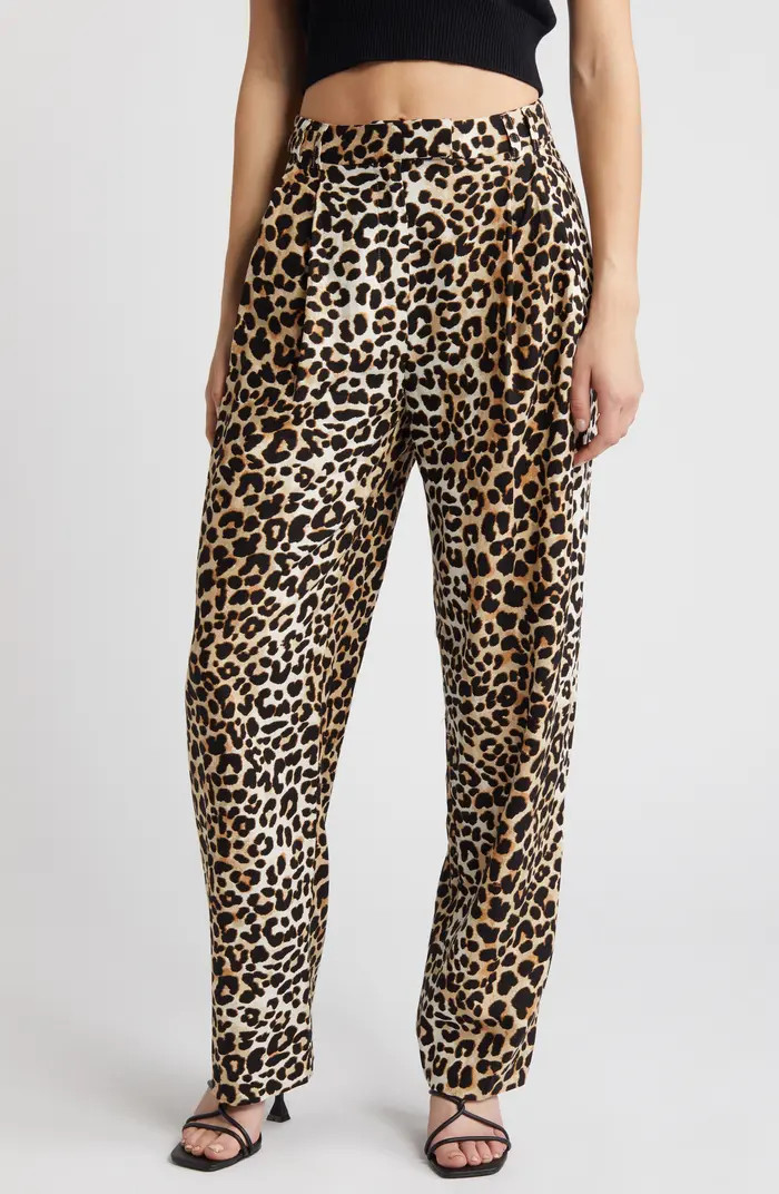 Topshop Animal Print Pleat Front Linen Blend Pants | Nordstrom | Nordstrom