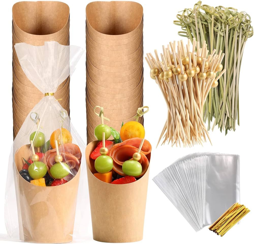 Amazon.com: 60 Sets Disposable Charcuterie Cups with Sticks and Bags, 14 oz Brown Kraft Paper Sna... | Amazon (US)