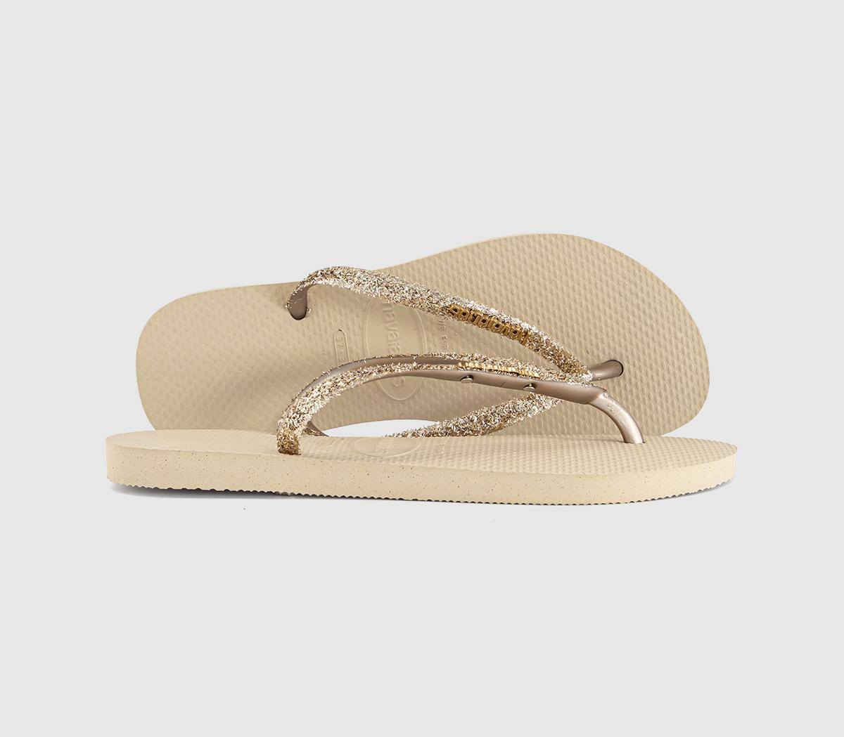 Havaianas Womens Slim Glitter II Flip Flops Golden Light Multi, 3/4 | Office Shoes (UK)