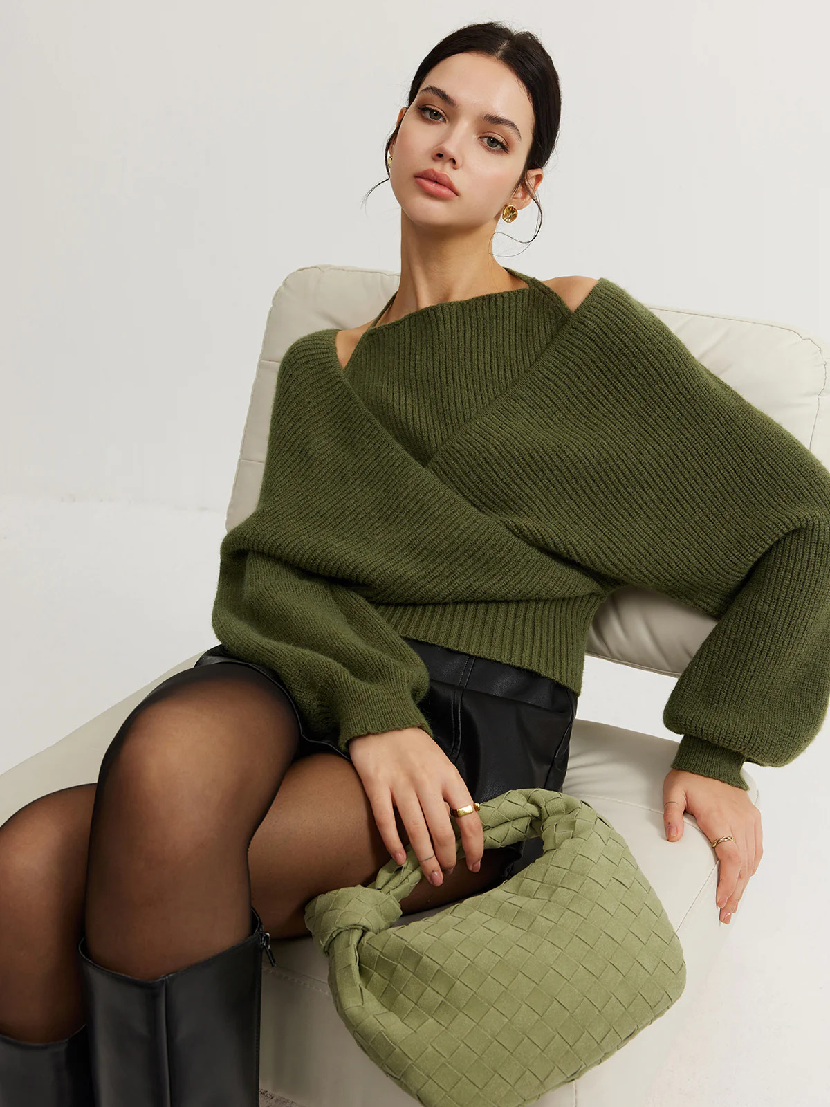 2 in 1 Bat Sleeve Halter Knit Top | Commense