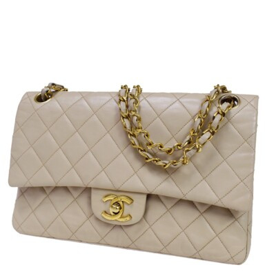 CHANEL CC Matelasse 25 Double Flap Chain Shoulder Bag Leather Beige GHW 614RC604 | eBay US