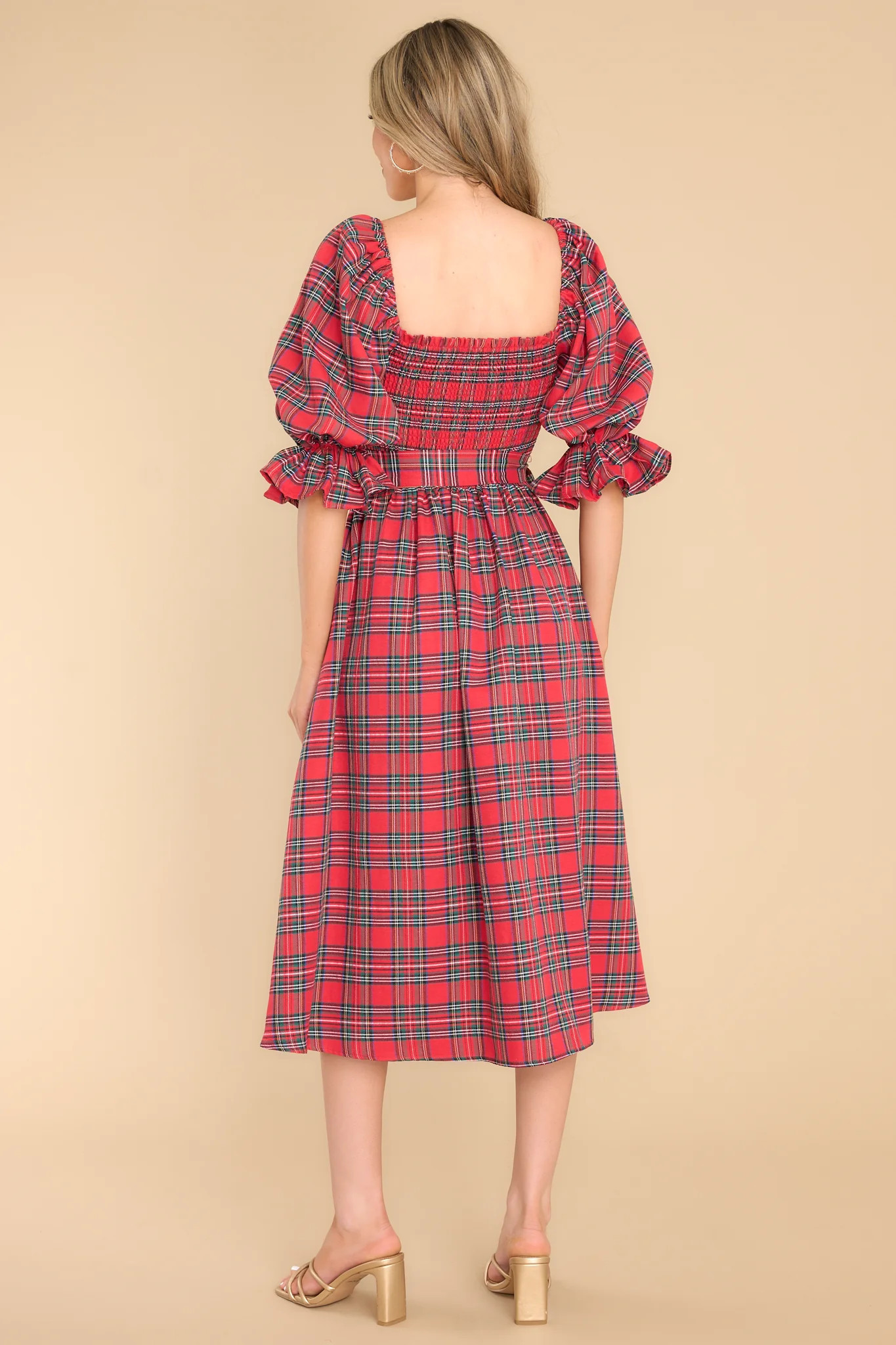 Wishful Wonderland Red Plaid Midi Dress | Red Dress 