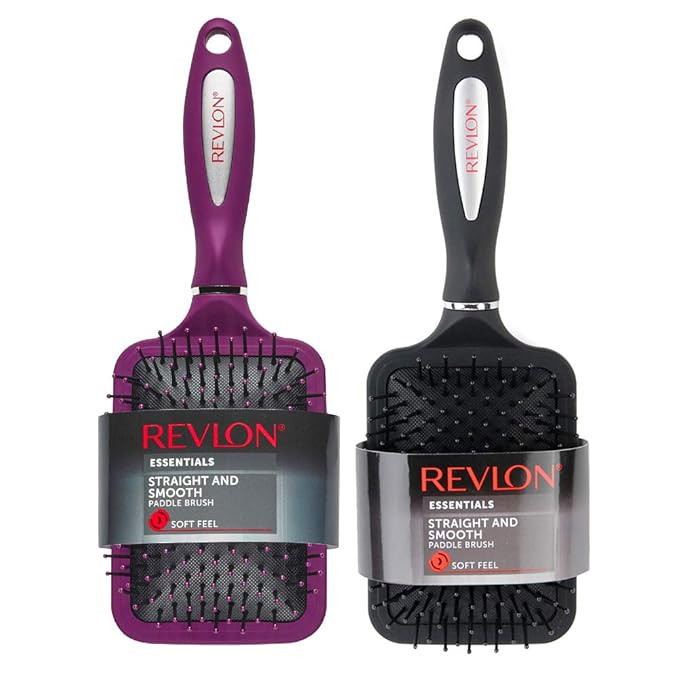 Revlon Straight & Smooth Soft Touch Paddle Hair Brush Set, Black + Berry | Amazon (US)