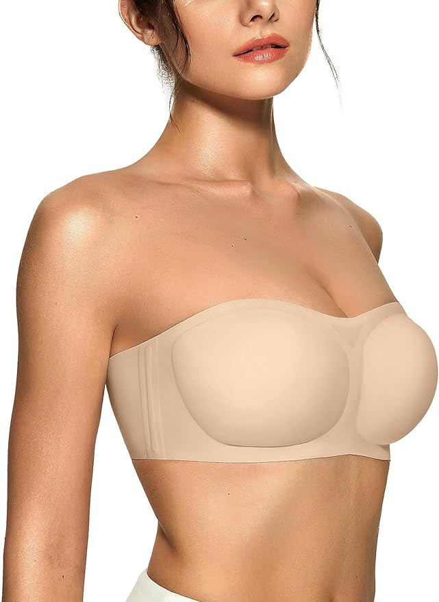 OEAK Womens Strapless Bras Jelly Push Up Bandeau Bra Non Slip Wireless Supportive Padded Bras Sea... | Amazon (US)