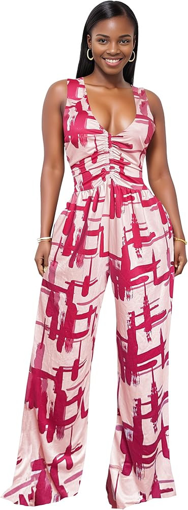 Jumpsuits for Women Dressy Casual Wide Leg Rompers Pants One Piece Suits Sleeveless High Waist Va... | Amazon (US)