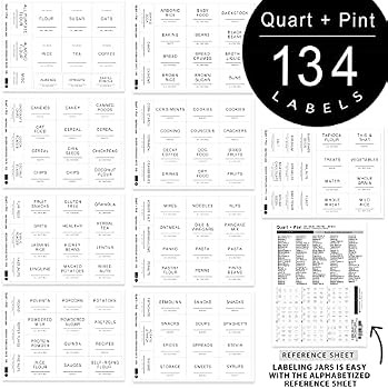 Quart + Pint 134 Kitchen Pantry Labels for Containers. Minimalist Preprinted Farmhouse Style. White  | Amazon (US)