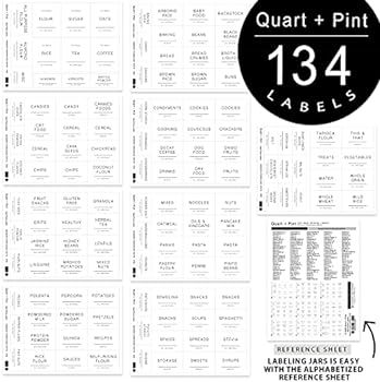 Quart + Pint 134 Kitchen Pantry Labels for Containers. Minimalist Preprinted Farmhouse Style. White  | Amazon (US)