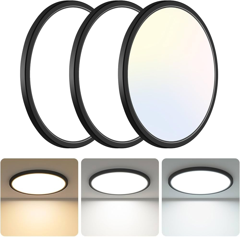 Libtit 13 Inch Black Flush Mount Ceiling Light - 3 Pack, 3200LM, Low-Profile LED Light Fixture fo... | Amazon (US)