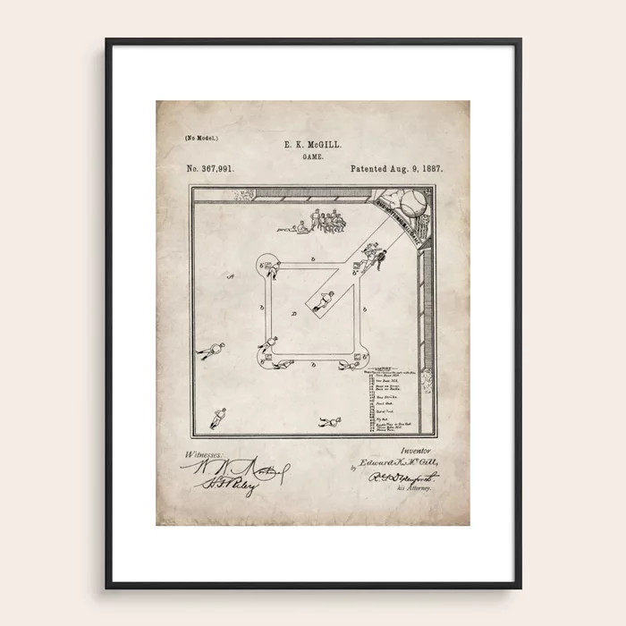 Baseball Patent - Sports Fan Softball Baseball Art - Antique Framed Art Print | Society6