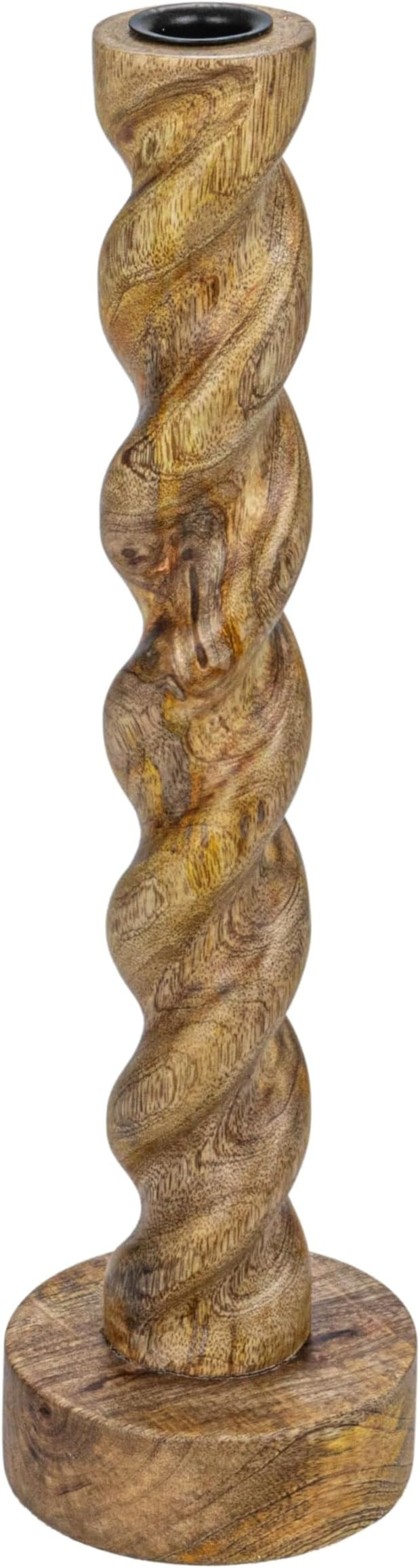 Creative Co-Op Tall Hand-Carved Mango Wood Twisted Taper Candle Holder, Natural | Amazon (US)