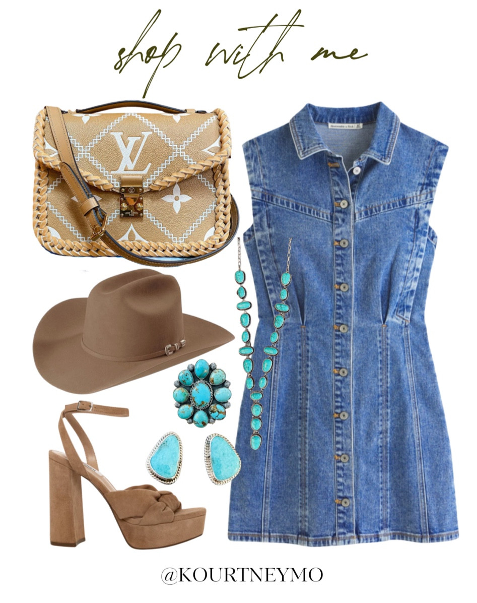 Country concert style, denim dress styling, western hat styling, turquoise, Abercrombie, Steve Madden, Stetson

#LTKshoecrush #LTKstyletip