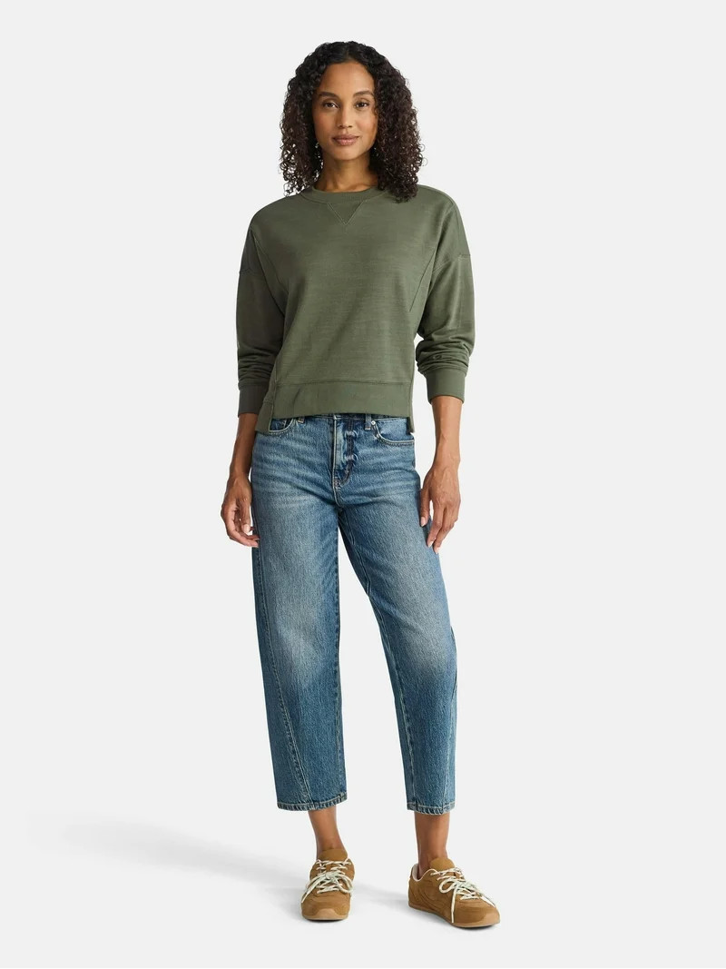 Time and Tru Women’s Ribbed Panel Sweatshirt with Long Sleeves, Sizes XS-XXXL | Walmart (US)