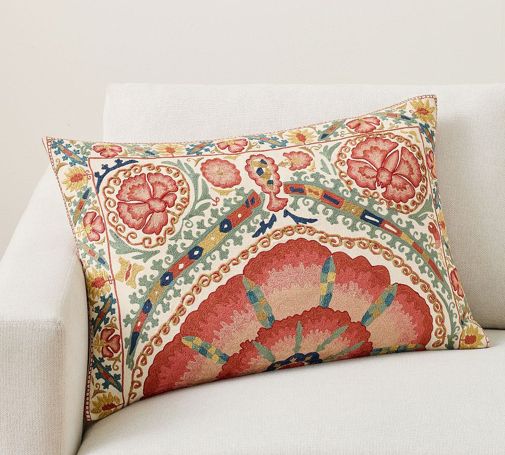 Paige Suzani Embroidered Lumbar Pillow | Pottery Barn (US)