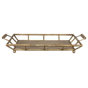 Stratton Home Decor Metal and Wood Bamboo Tray in Tan | Cymax