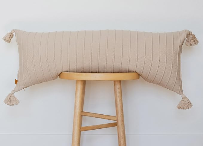 100% Soft Cotton Raised Stripes Textured Rib Knit Lumbar Throw Pillow Cover with Tassels 14x36 (N... | Amazon (US)