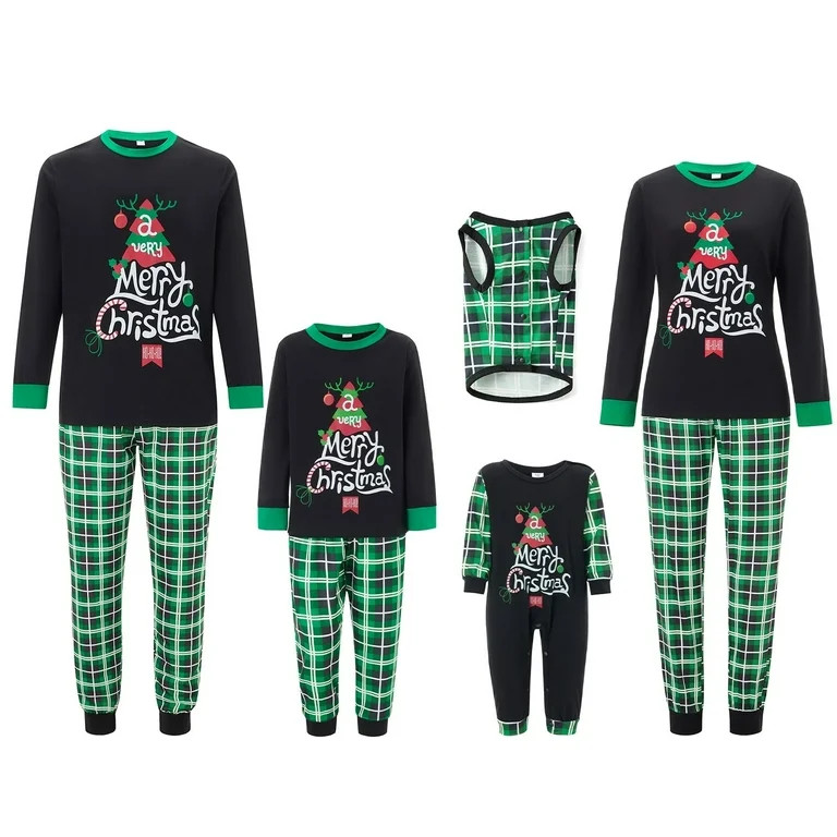 Jaweiwi Family Matching Christmas Pajamas Set Christmas Tree Letter Plaid Print Pajamas Holiday S... | Walmart (US)
