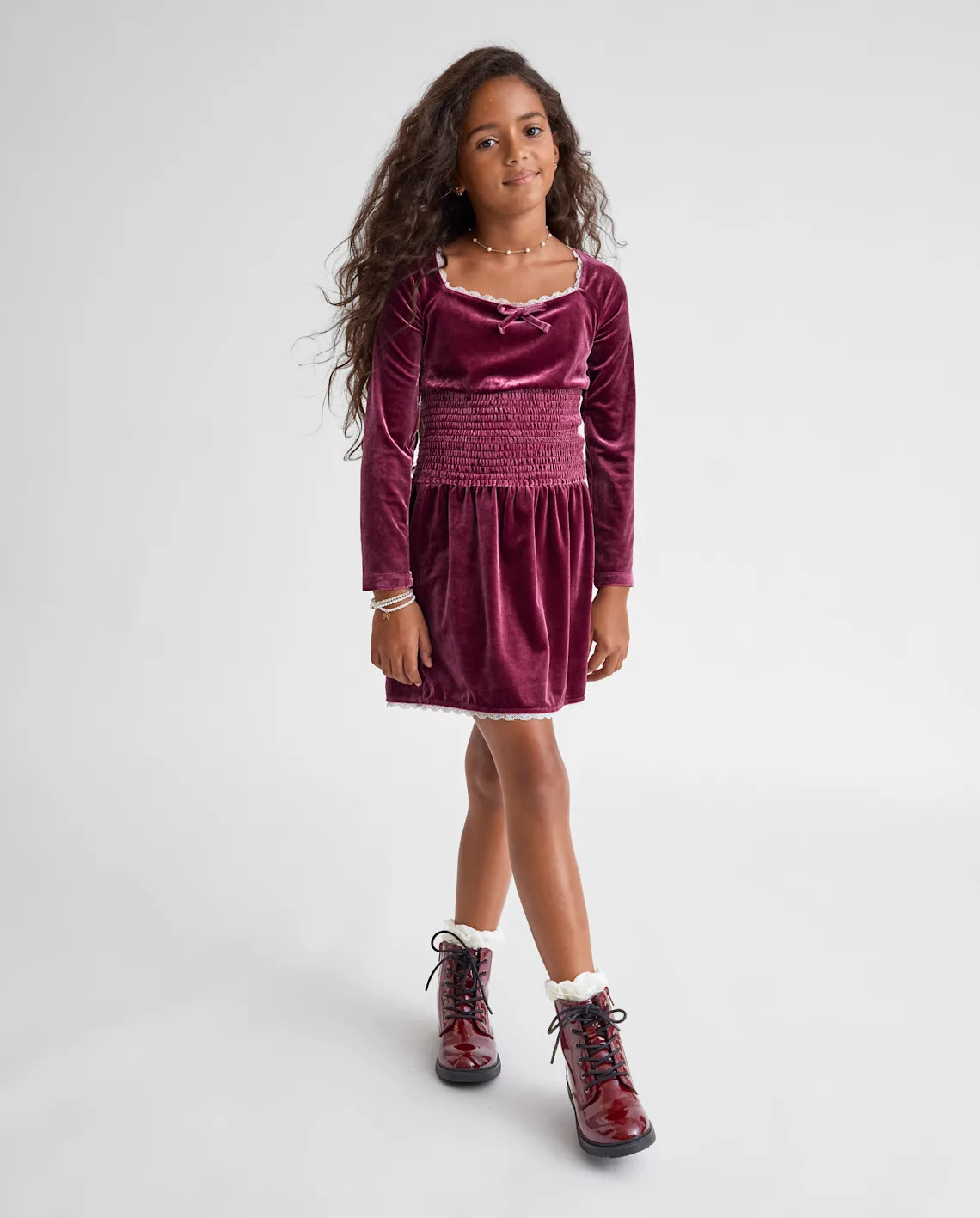 Girls Smocked Velour 2-Piece Outfit Set - burgundy | The Children's Place