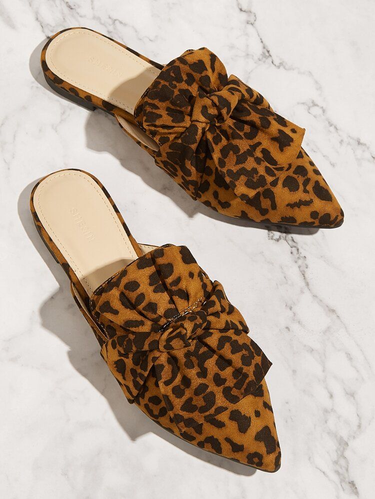 Knot Decor Leopard Flat Mules | SHEIN