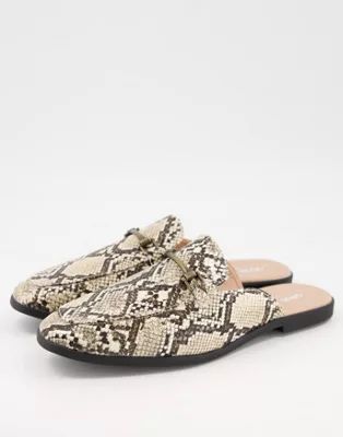 ASOS DESIGN backless mule loafers in faux leather with snake effect and snaffle | ASOS (Global)