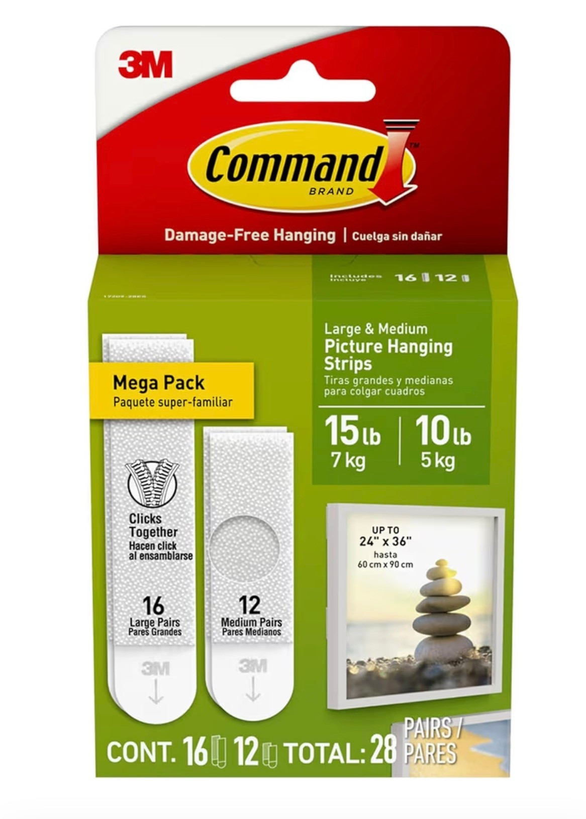 3M Command Damage-Free Hanging Mega Pack 16 L Pairs & 12 M Pairs, Holds 16 lb 7.2 kg & 12lb, 5.4kg

#LTKHome