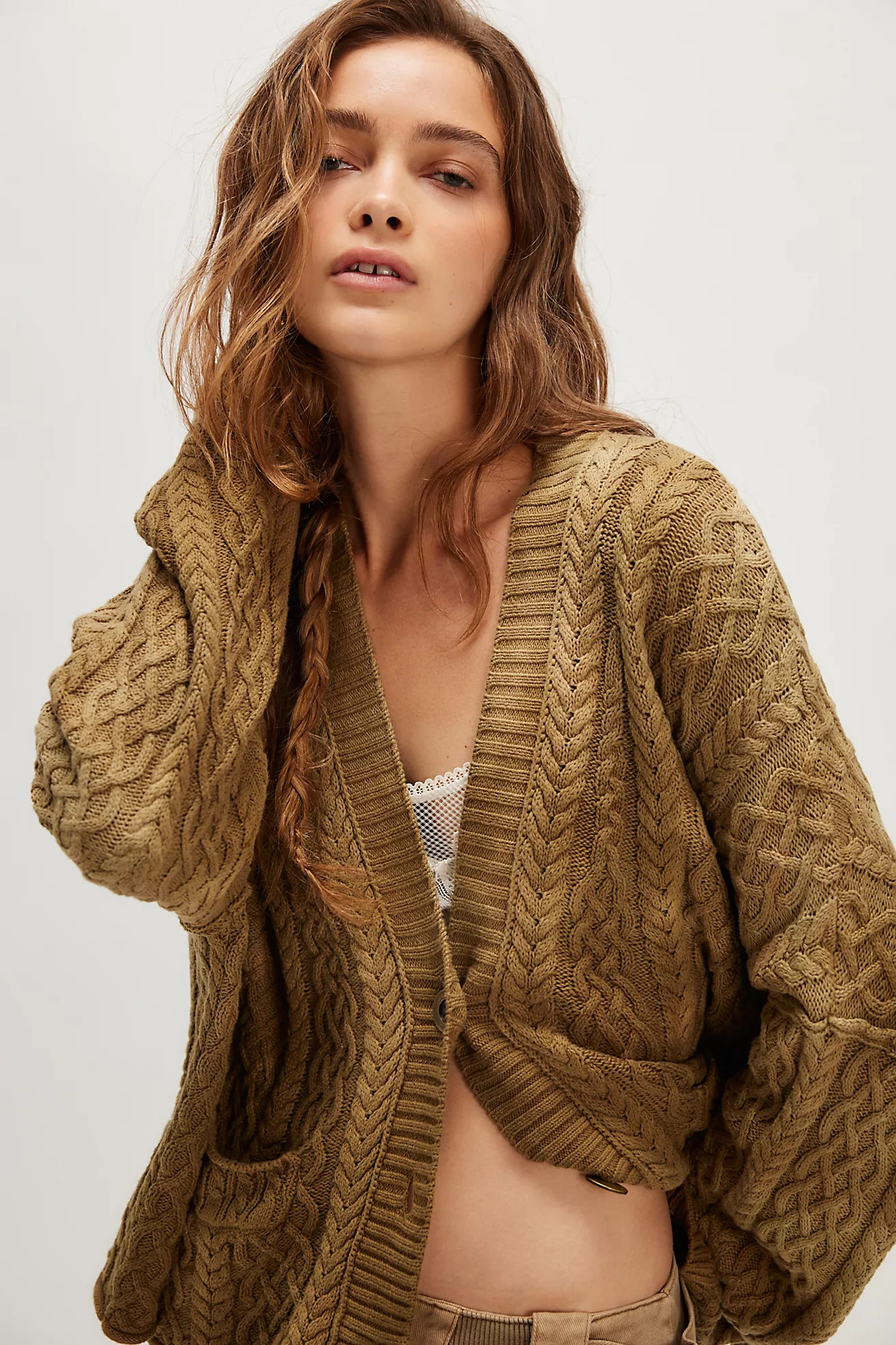 Washed Ashore Cable Knit Cardi | Free People (Global - UK&FR Excluded)