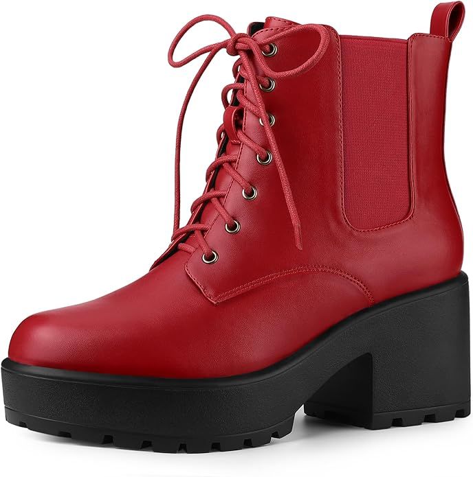 Allegra K Women's Platform Lace Up Ankle Boots Chelsea Combat Boots | Amazon (US)