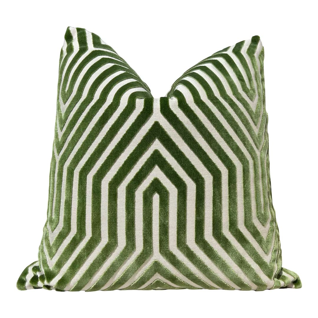 Schumacher Vanderbilt Velvet Pillow Green. Velvet Pillow, Long Lumbar Pillow, Designer Pillows, H... | Etsy (US)