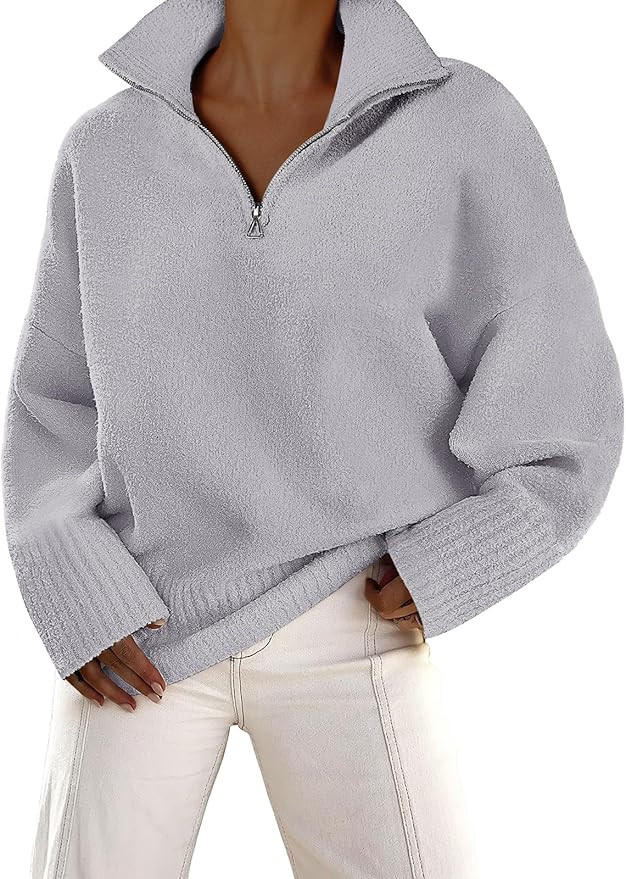 ANRABESS Women's Half Zip V Neck Oversized Sweater Fall 2023 Fuzzy Knit Chunky Warm Pullover Swea... | Amazon (US)