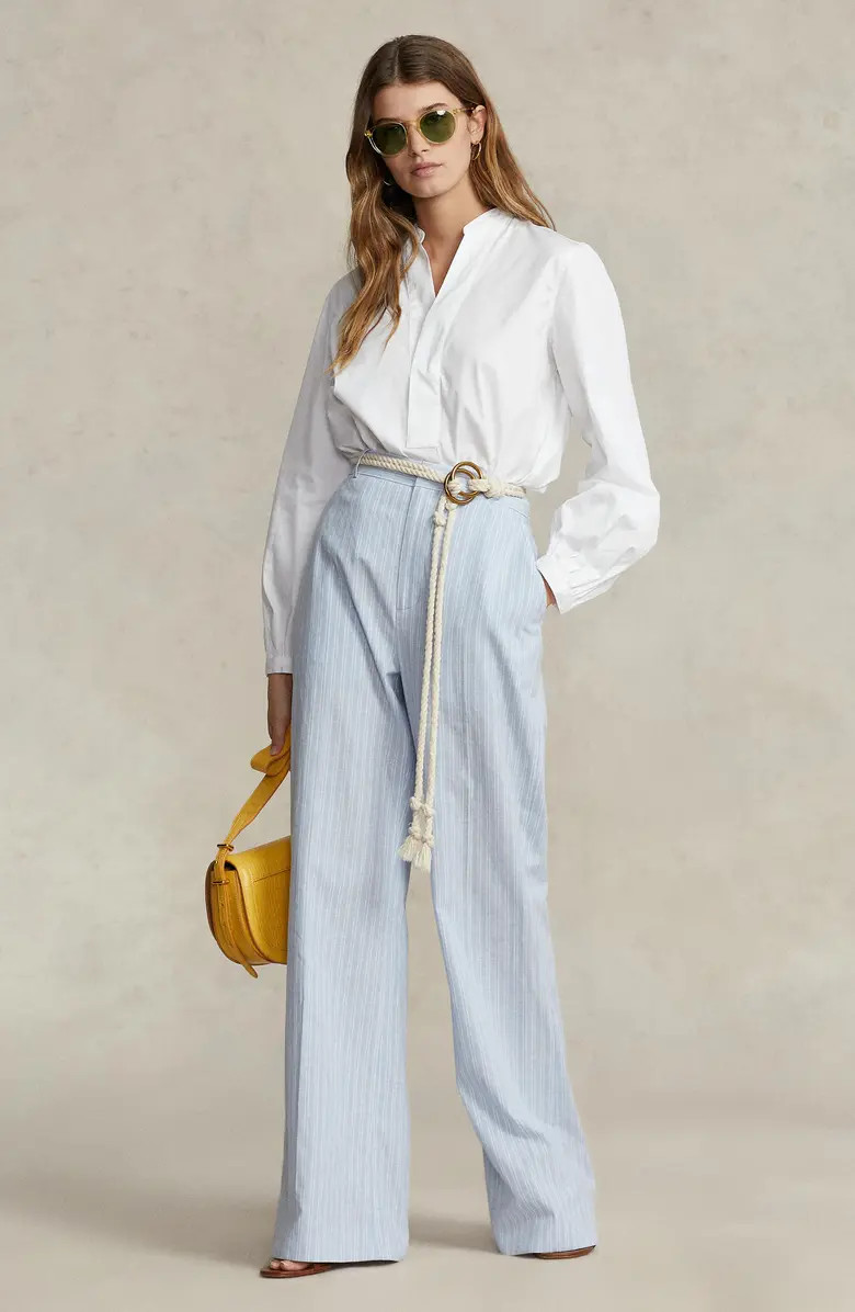 Polo Ralph Lauren Sina Split Neck Long Sleeve Cotton Blouse | Nordstrom | Nordstrom