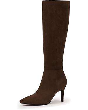 Knee High Boots Women Pointed Toe Tall Boots 3 In Stiletto High Heel Long Boots Side Zipper Dress... | Amazon (US)