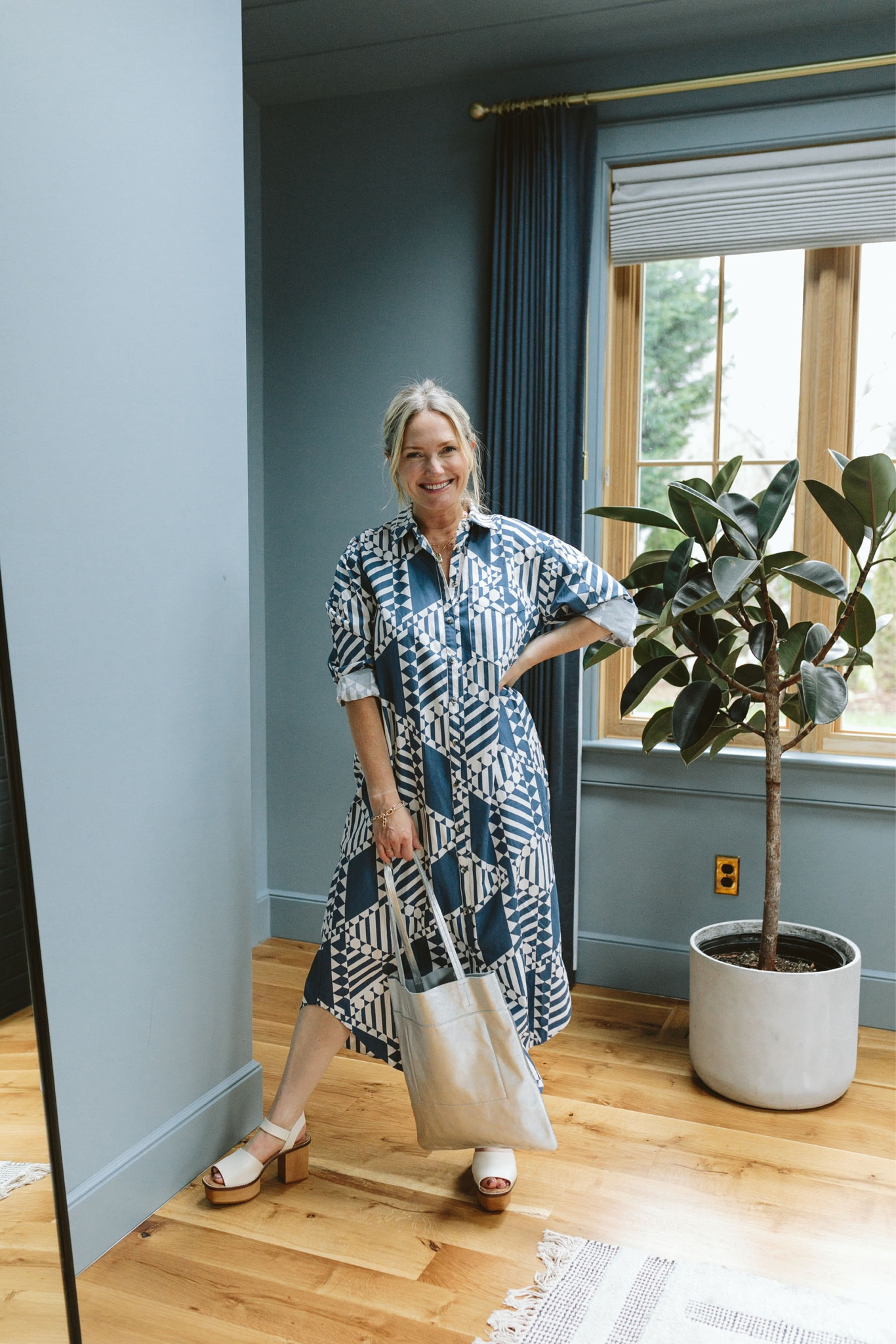 This one is a long sleeve shirt dress and that pattern is very forgiving and easy to wear. Would be cute with sneakers or flip-flops, too. The fabric is a bit thicker than cotton (think closer to a thin canvas?) which felt nicely structured.

#LTKover40 #LTKstyletip #LTKSeasonal