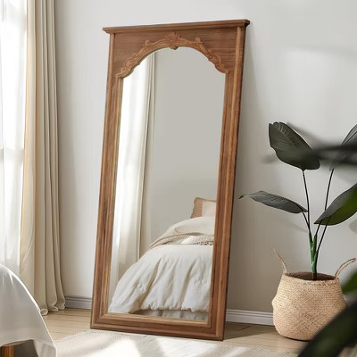 Solid Wood Full-Length Mirror with Cherry Blossom Carving - 180x90x4cm (Stand Not Included) | Target