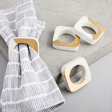 Marble & Brass Napkin Rings (Set of 4) | West Elm (US)