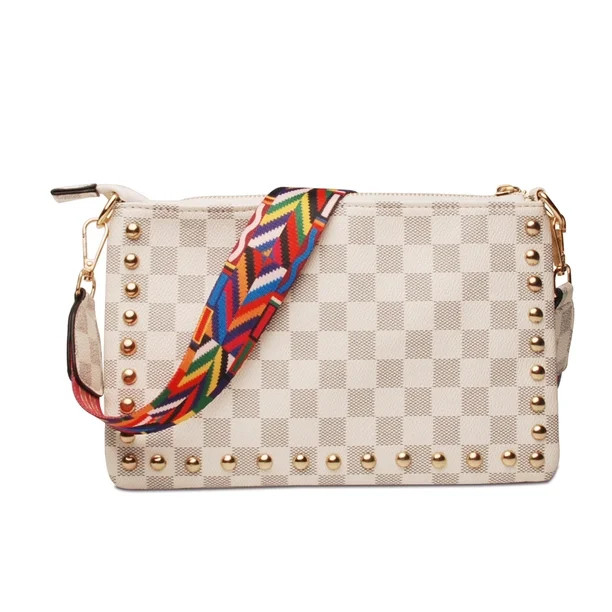 Fugua Women Rivet Crossbody Funky Strap Bag Shoulder Bag Handbag, Beige Lattice (Includes Only Ba... | Walmart (US)