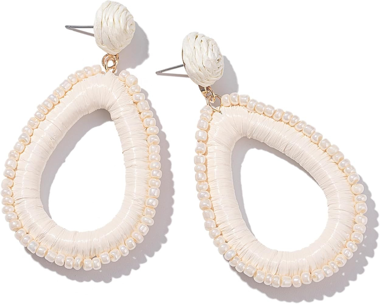 Beaded Teardrop Earrings Boho Raffia Earrings Statement Tear Drop Earrings Trendy Summer Jewelry ... | Amazon (US)