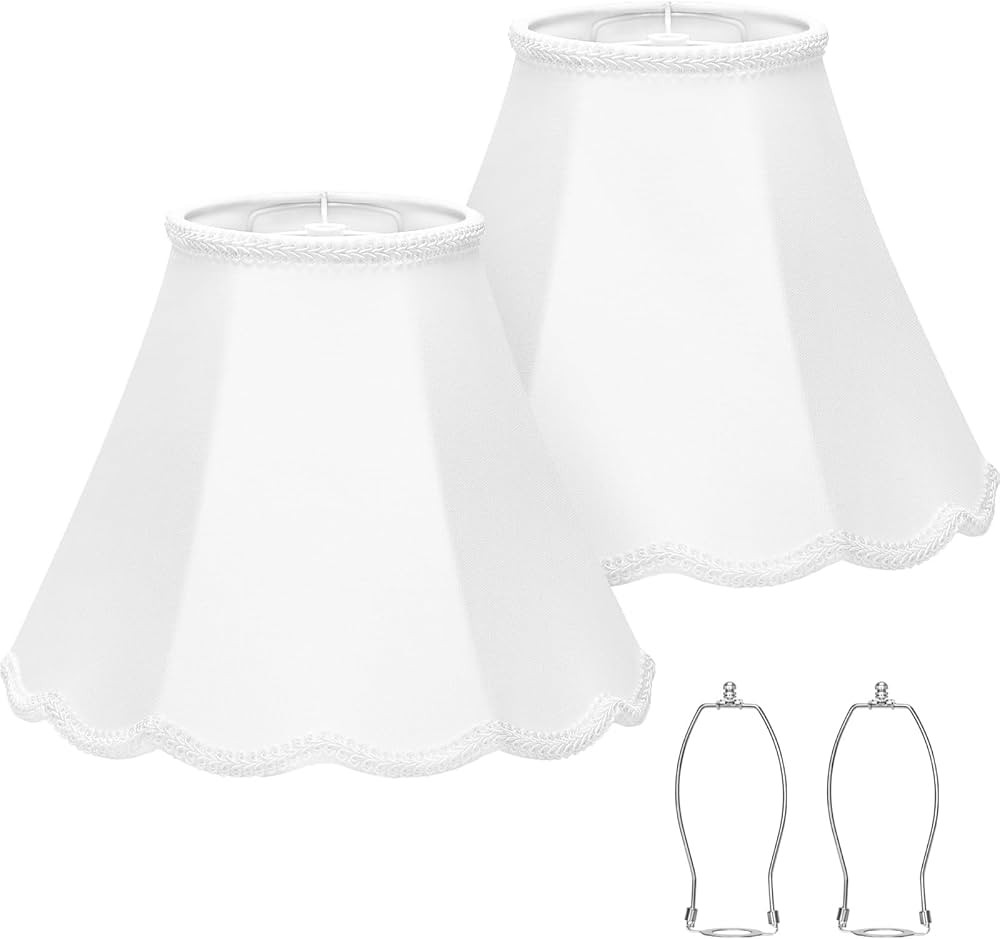 Scalloped Lamp Shades Set of 2, White Lamp Shade with Petal Edge Braid, 6.1"Top x 13"Bottom x 9.6... | Amazon (US)