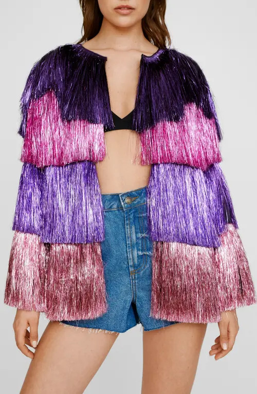 NASTY GAL Tiered Tinsel Jacket in Pink at Nordstrom, Size 4 | Nordstrom