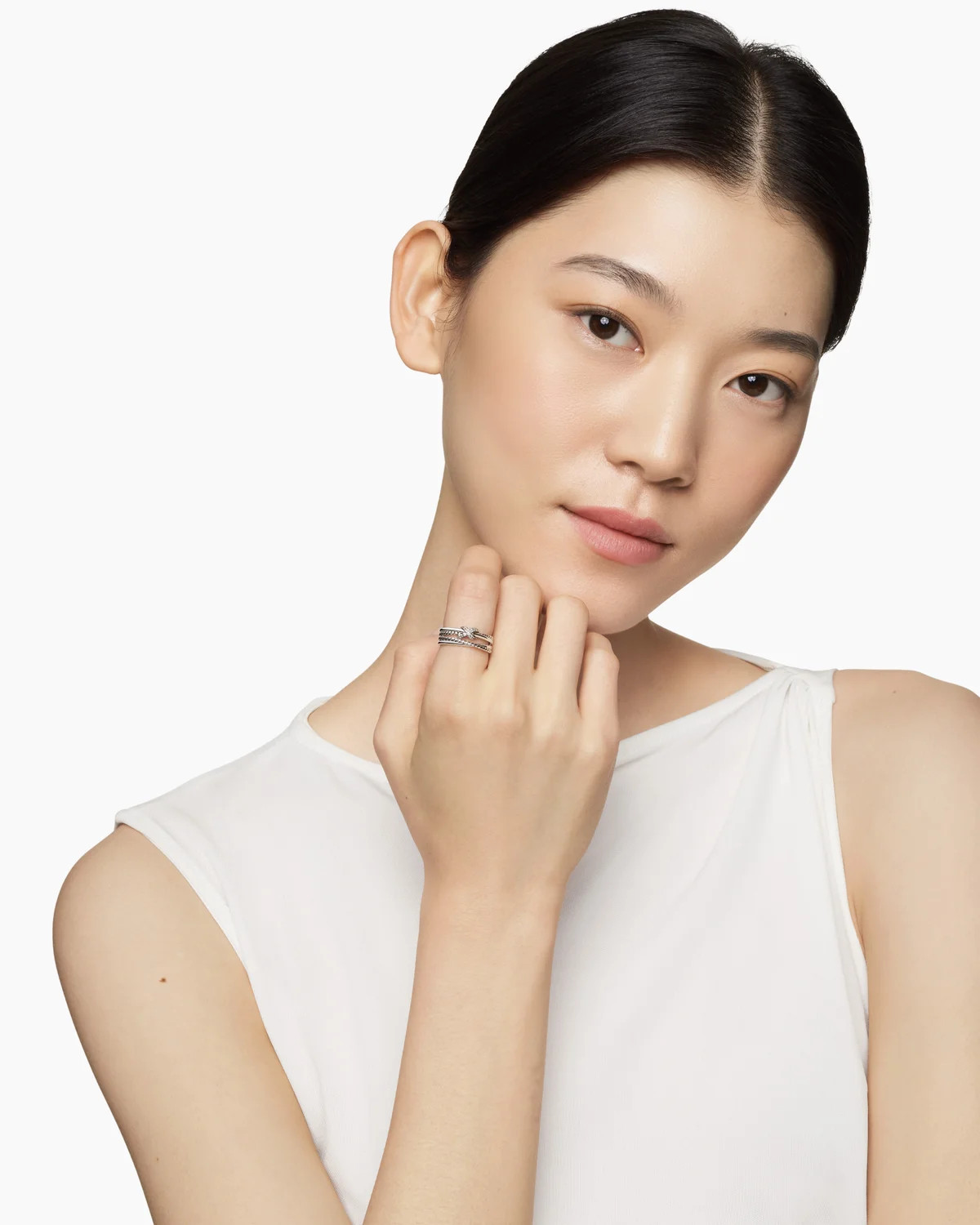 David Yurman | X Crossover Band Ring in Sterling Silver with Diamonds, 6mm | David Yurman